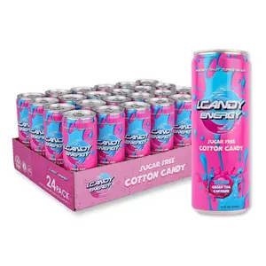 I.CANDY Energy Drink Cotton Candy 24 Pack 12 oz Cans, Sugar Free Energy Drinks Bulk, Zero Calorie Pink Energy Drink Case, 114mg Caffeine Clean Energy
