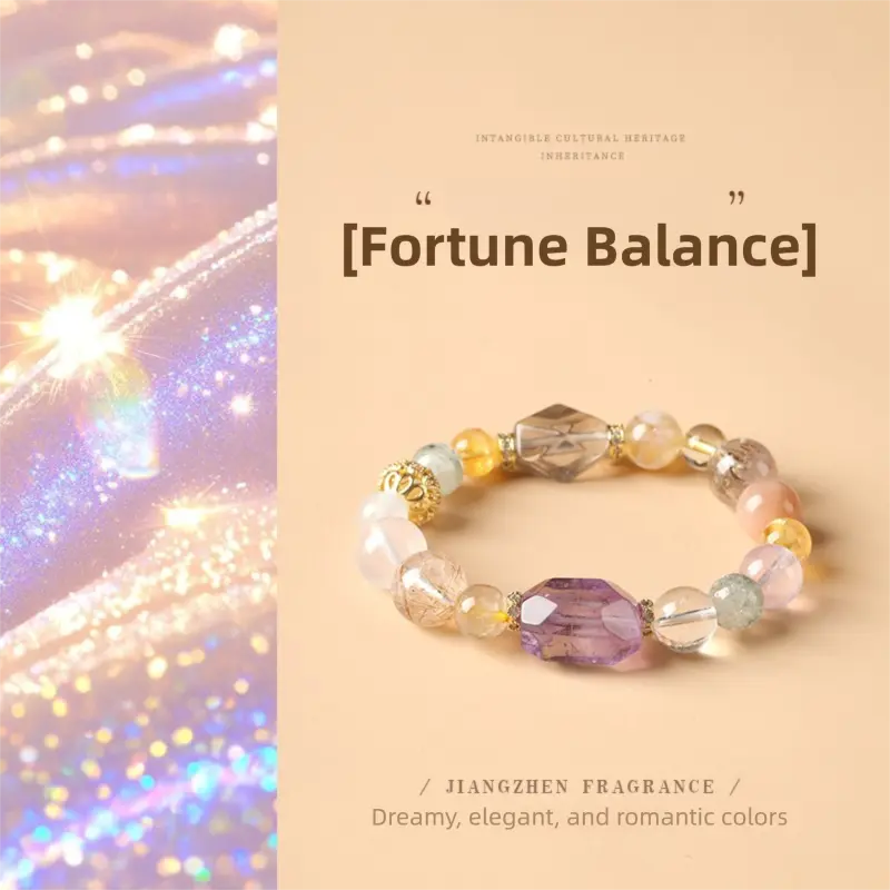 [Fortune Balance] crystal bracelet, amethyst citrine smoky quartz white crystal phantom super seven, unisex, daily wear gift, natural stone, good luck balance harmony symbol