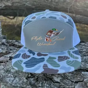 Flight Control Waterfowl Hat – Bottomland Camo Duck Hunting Snapback Trucker Cap for Men & Women, 7 Panel Flatbill Rope Mesh Cap Built for Outdoor Waterfowl Hunting, Comfort & Performance