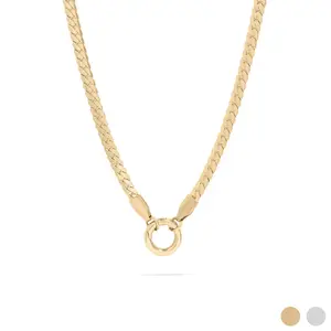 18K Gold Pvd Stainless Steel Curb Charm Holder Necklace