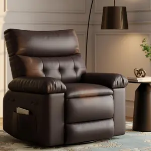 【GARVEE】Oversized Recliner Chair with Heat and Massage, 360° Swivel and Manual Rocking, Includes Cup Holder, Available in Brown, Creamy, Tan, and Grey for Living Rooms, Bedrooms, and Nurseries