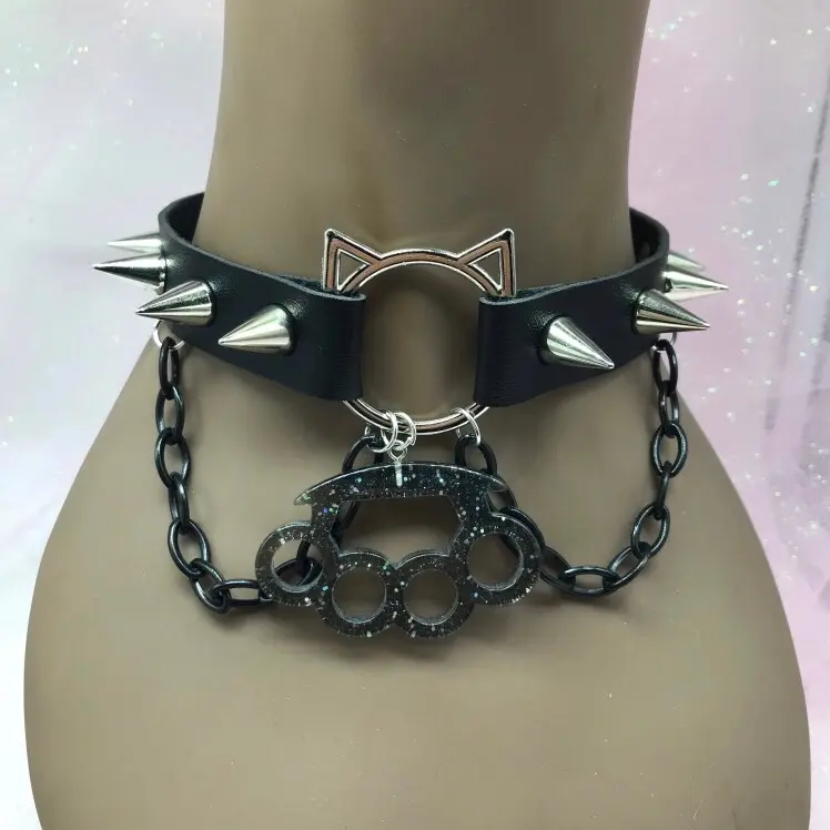 Knuckles goth gothic black spooky necklace Halloween necklace