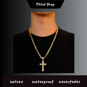 Unisex Cross Necklace 14K Gold & Stainless Steel Cross Set with Cubic Zirconia Minimalist Elegant Design Detachable Ideal for Christmas Gifts, Birthday Presents, and Everyday Wear.