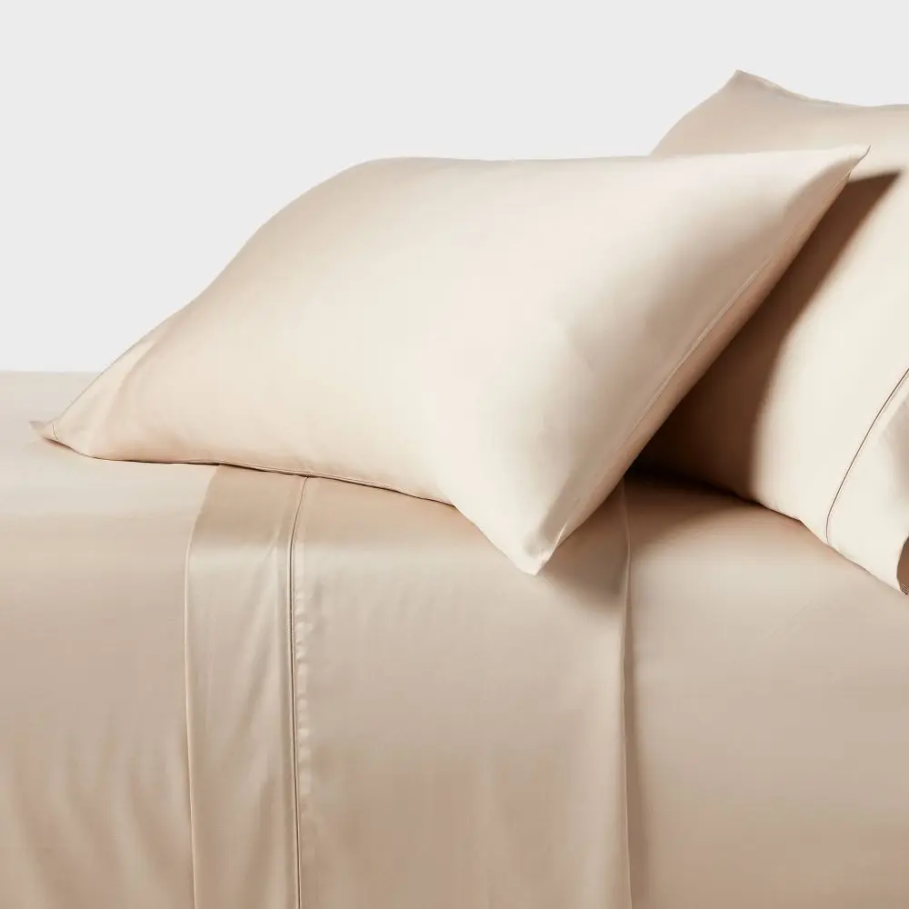 Threshold Twin/Twin Extra Long TENCEL Lyocell Sheet Set, 320 Thread Count Satin Weave, True Khaki, OEKO-TEX Certified, OEKO-TEX® Safe Cool Bedding Sheets & Pillowcases