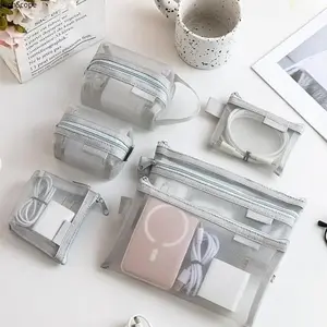 6 Pack Mesh Zipper Organizer Pouches, Transparent Travel Storage Bags