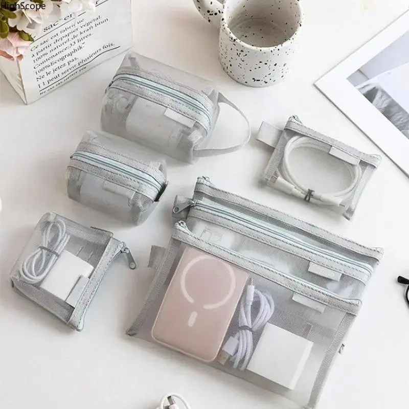 6-Pack Transparent Mesh Zipper Carry Pouches - Fashion Accessory Organizers, Travel Clothes Storage Bags, Carry Pouch