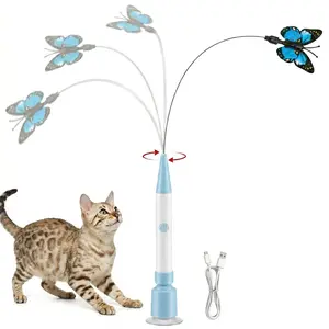 A 2-In-1 Automatic Rechargeable Cat Teaser Wand, Featuring a Suction Cup, Is an Interactive Toy for Kittens. It'S Perfect for Pet Bedrooms, Living Rooms, And Outdoor Family Activities  cat stuff for indoor    cat stuff for indoor   cat stuff for indoor