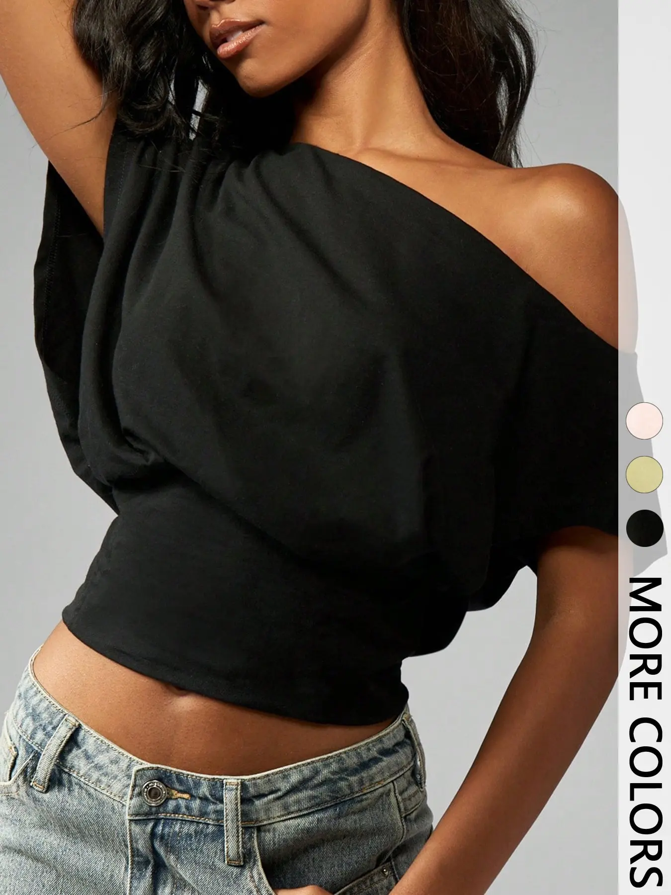 Women's Off-Shoulder Batwing Sleeve Knit Top, Batwing Shirts, Basic, Fit, Short Summer Beach Party Casual Home Wear, Simple Style for Daily Use