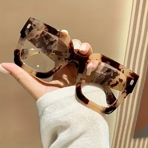 Oversized Sturdy Reading Glasses Clear Vision Computer Readers Square Anti Blue Light Flat Light Mirror Eyewear with Tortoise Shell Frame for Comfortable Reading