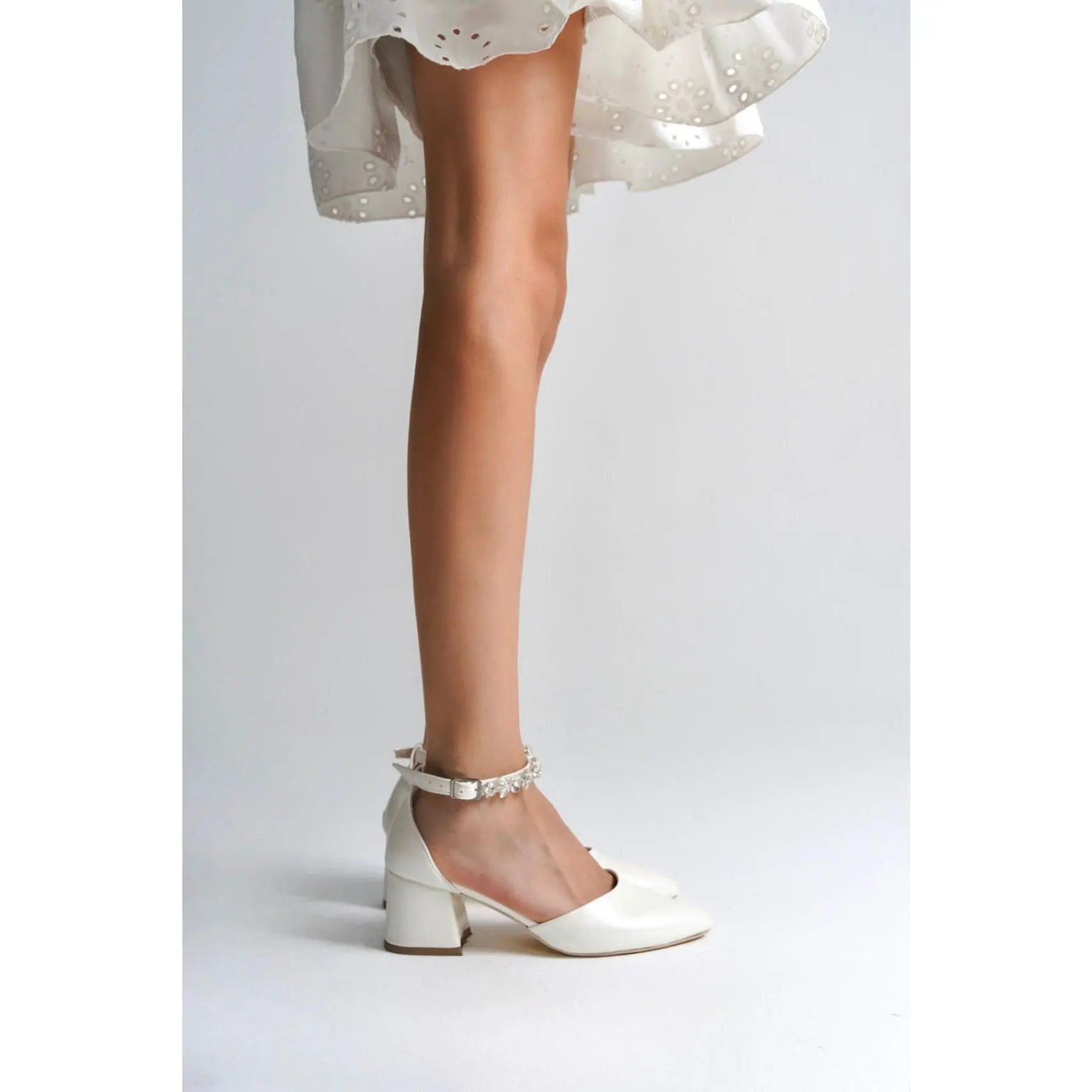 Eira | Ivory Crystal Rhinestone Mid Heels