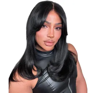 Jessie's Wig 90s Face Framing Curtain Bangs Wig 9X6 7X5 Glueless Human Hair Wig Medium Length Pre Styled Feathered Layer Cut Lace Wig For Women