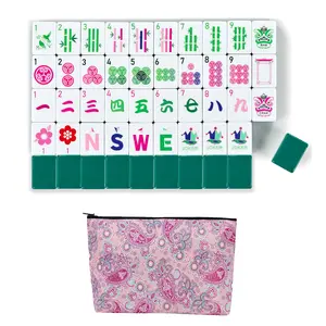 Sweet Jojo Designs Mahjong Tile Set Cute, Pretty Mah Jongg Sets American, 160 1.26in. Engraved 4 Layer Acrylic Mojang Tile Game Set, Beautiful Mahjong Accessories and Gifts Travel Bag (Green and Pink)