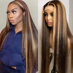 Odbe Hair 38 Inch 4/27 Highlight Straight HD Lace Wig 13x6 Lace Front 360 Lace Human Hair Wig Pre Plucked Bust Down Brazilian Hair For Women