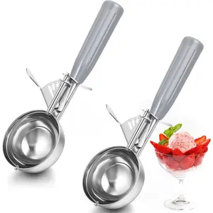 2 Pcs Release Cookie Scoops Ice Cream Scooper with Trigger Release Portion Scoop Stainless Steel for Portion Control, Baking Food, Cookie Dough, Cupcake Batter (4 oz,Gray)