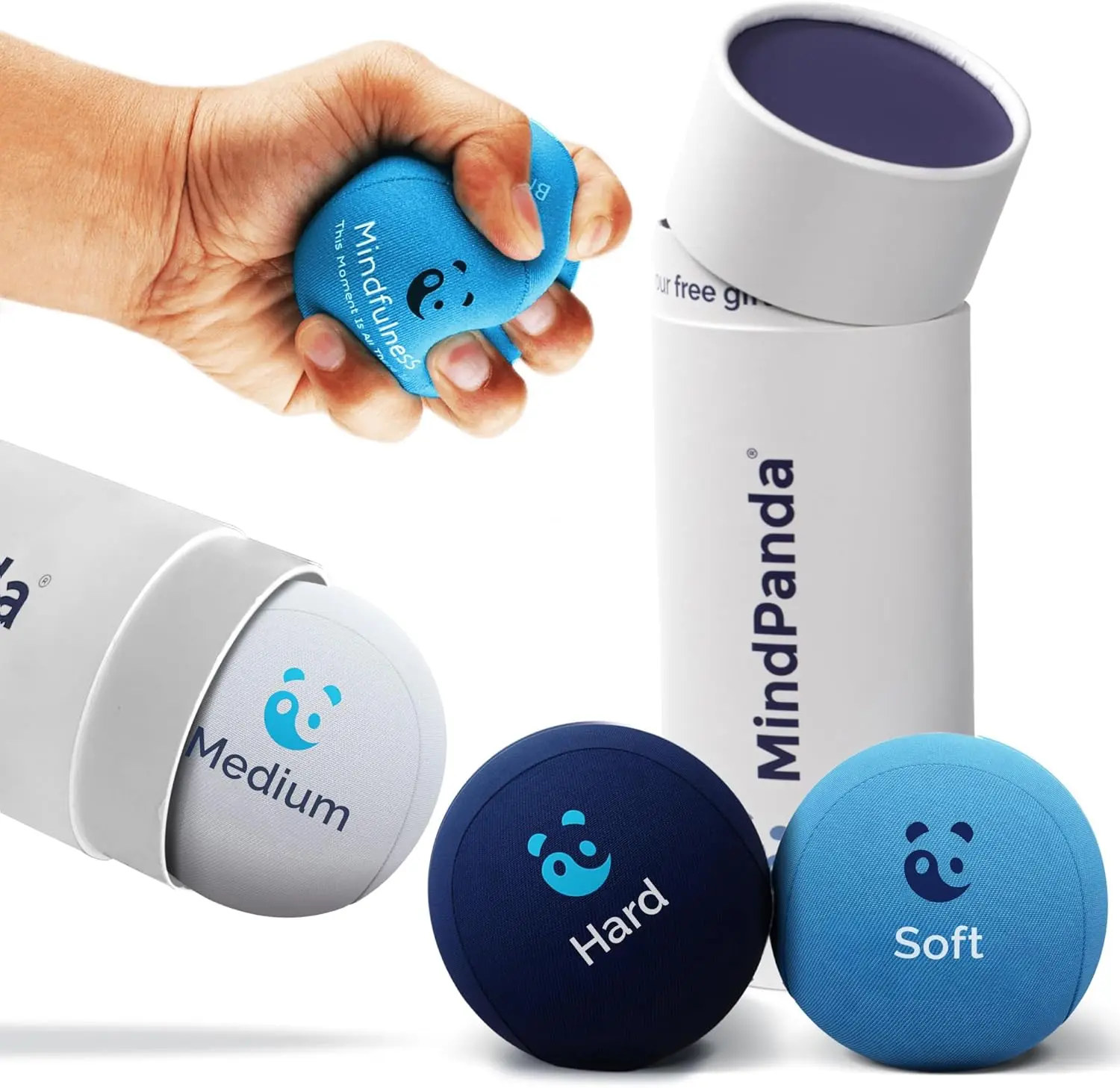 MindPanda Stress Relief Balls for Adults - Infused With Relaxing Essential Oils - Tri-Density for Hand Therapy & Grip Strengthening - Inspiring Themes - Soft TPR Gel Core, BPA-Free & Non-Toxic