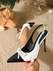 Elegant Bow Tie Pointed Toe High Heel Shoes, Refined Thin Heel Office Party Shoes, Stylish Open Back Design, Dressy Summer Shoes
