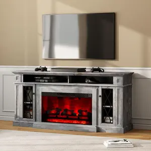 VanAcc 70" Fireplace TV Stand with Storage for TVs up to 80", Farmhouse Fireplace Entertainment Center with Glass Doors/Adjustable Shelves, TV Media Console for Living Room