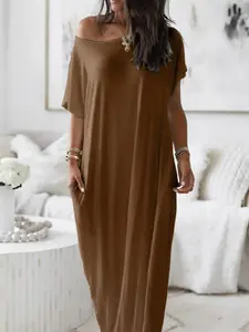 Women's Loose Fit Nightgown, Soft Comfortable Round Neck Sleepwear, Short Sleeve Batwing Sleeves, Casual Home Wear for All Seasons Loungewear