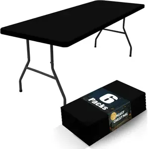 Spandex 6 Foot Rectangle Table Cloth 6 Pack Black 30"x72" Elastic Fitted Stretch Washable Patio Table Cover for Outdoor Picnic, Camping, Banquet Parties