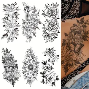 6 Piece Floral Tattoo Set, Unisex Arm Chest Back Tattoos, Waterproof Realistic Tattoos, Lasts 3-5 Days, Body Stickers