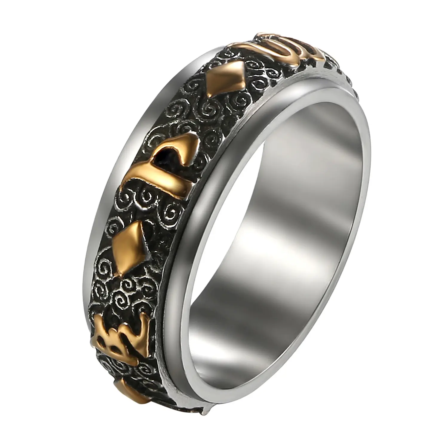 OIDEA Men's 8mm Stainless Steel Spinner Ring, Engraved Buddhist Mantra for Meditation, Mindful Kinetic Fidget for Daily Prayer, Mantra Engraved, Mindful Spin, Rotating Inner, Meaningful Ring For Meditation, Ancient Buddhist Wisdom, Everyday, Engraved Phra