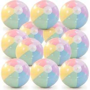 MiniInflat 24 Pcs Inflatable Pastel Beach Balls Bulk for Kids Jumbo Big Macaron Beach Balls for Adults Summer Swimming Pool Water Games Party Favor(12 Inch)