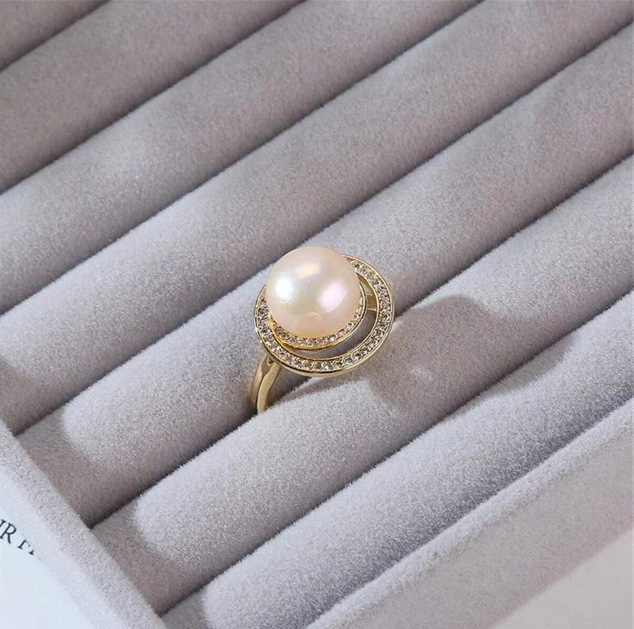 Gold Plated Oval Pearl Ring – Elegant Minimalist Statement Ring for Women
