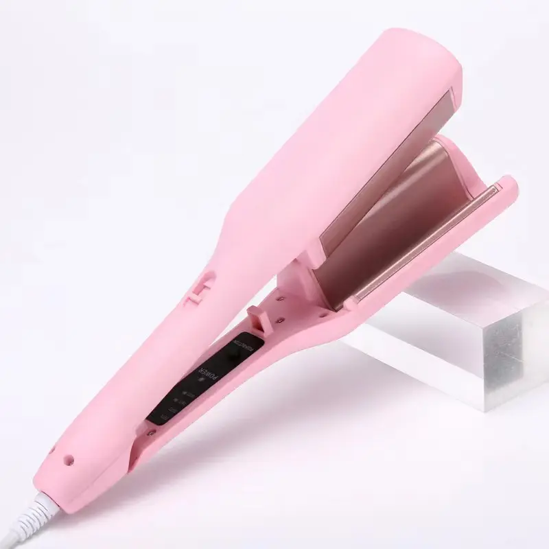 [Wavy Chic] 32MM French V-Shaped Curling Iron - 4-Level Temp Control, Rapid Heating, Advanced Heat Protection, Adjustable Comfort Deep Groove Design, Pink/Purple, Effortless Shiny French Waves (Party Gift for Hair Styling)