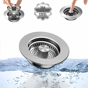 Upgraded 3 in 1 Kitchen Sink Drain Strainer - Stainless Steel Pop Up Sink Stopper Combo, Anti-Clogging Sink Food Catcher Basket,Fast Drainage Filter Sink Plugfor US Standard 3-1/2 inch Drain Filter