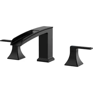 Waterfall Black Bathtub Faucet Set 3 Hole, 2 Handle Deck Mount Roman Tub Faucet Widespread with Pre-Installed Water Hose for Garden Bathtub