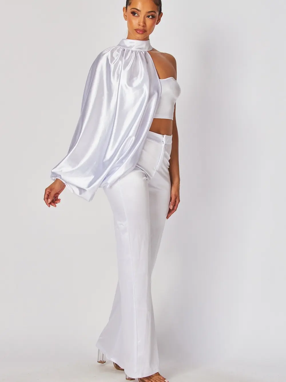 Women's Golden Hour Goddess Silky Matching Set - Wide Leg Pants, Sleeve Top, Birthday Outfit for Lady