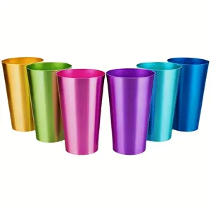 6pcs rainbow aluminum cup set, colorful metal party cups, reusable aluminum beer cups, cool juice cups, suitable for iced drinks, coffee, milk tea, parties, camping, and travel. Stackable to save space, perfect for Halloween and Christmas g