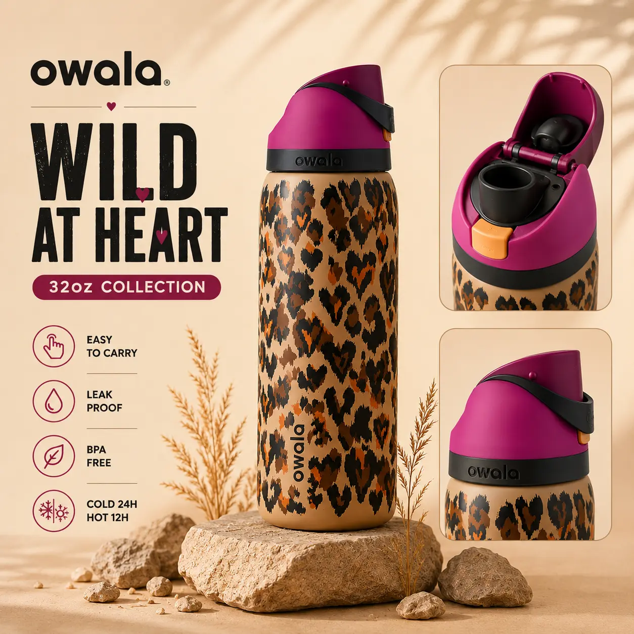 Owala Wild At Heart 32oz Leoprint Water Bottle | Limited Version With UO
