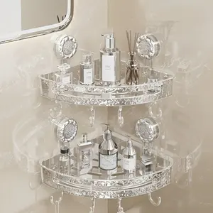 Waterproof Corner Shower Shelf with Suction Cups – Transparent Wall Mounted Bathroom Organizer, Strong Hold Storage Rack for Kitchen Bedroom Bathroom