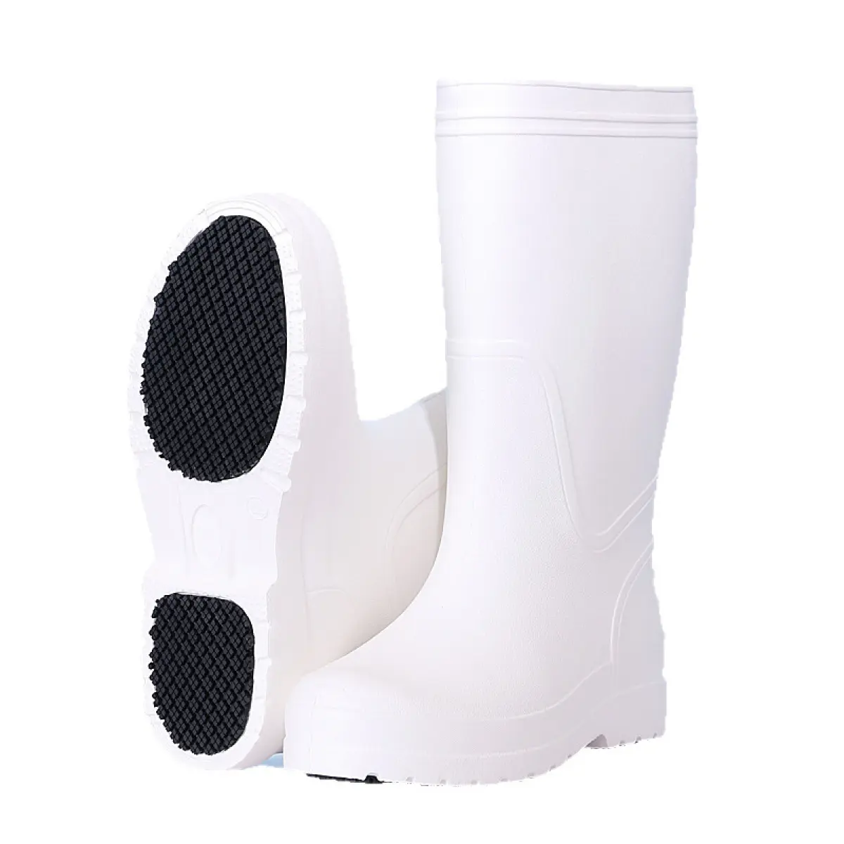 Men's Rain Boots - Light, Rainproof, Rubber, Waterproof, Non-Slip White, Steel Toe, Letter Patched for Winter Kitchen Food Service Work