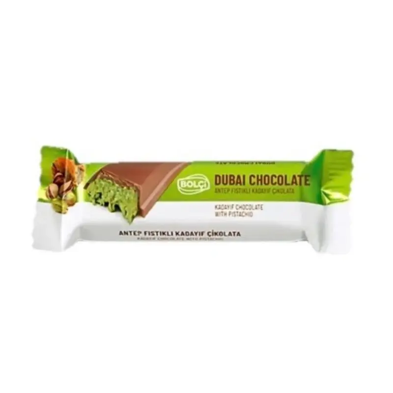 Dubai Style Milk Chocolate Bar 30g with Pistachio Cream and Kadayif Filling- Snack Bonbon Dessert box