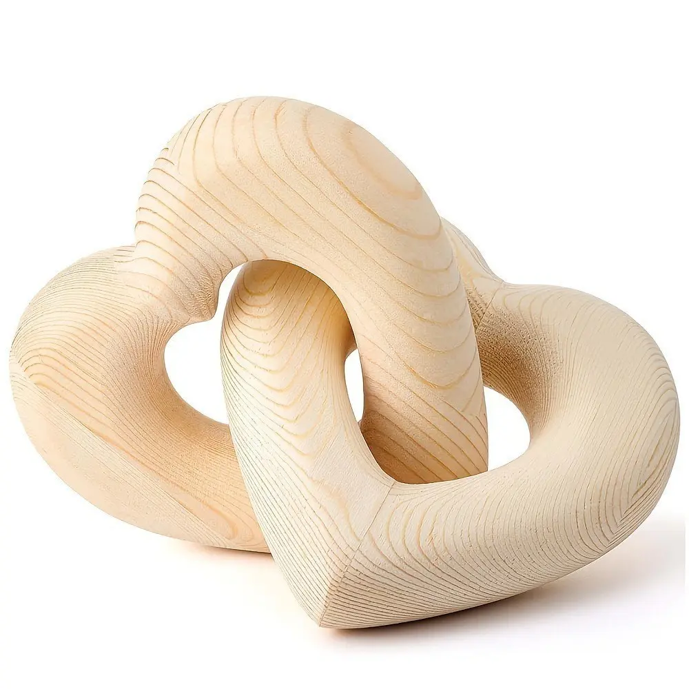 Wooden Heart Decor Decorative Ornaments Decoration Items Bohemian Style Couple Gift Interlocking Heart Decoration Natural Wood Knot Chain Ring Home Decor Statues Creative Home Decor Interior Decoration Accessories
