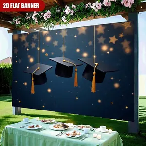 2D 1pc Polyester Banner, Deep Blue Starry Sky Design, Graduation Celebration Backdrop, Indoor Outdoor Party Decor, Dreamy Night Event Atmosphere