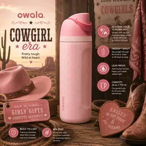 Cowgirl era Owala Painted Canyon Limited-Edition Western Collection Insulated Stainless Steel Tumbler, 24 oz Pink Coquette aesthetic, Girly gifts