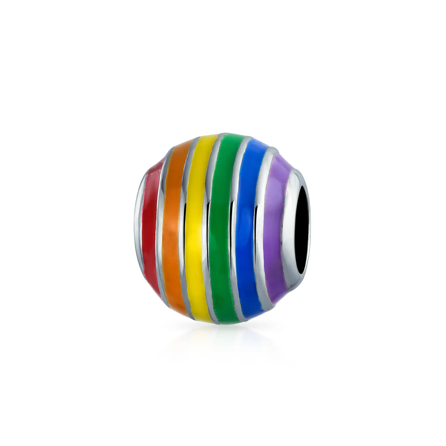 .925 Sterling Silver Colorful Enamel LGBTQ Rights Symbol Rainbow Spacer Charm Bead for Bracelet