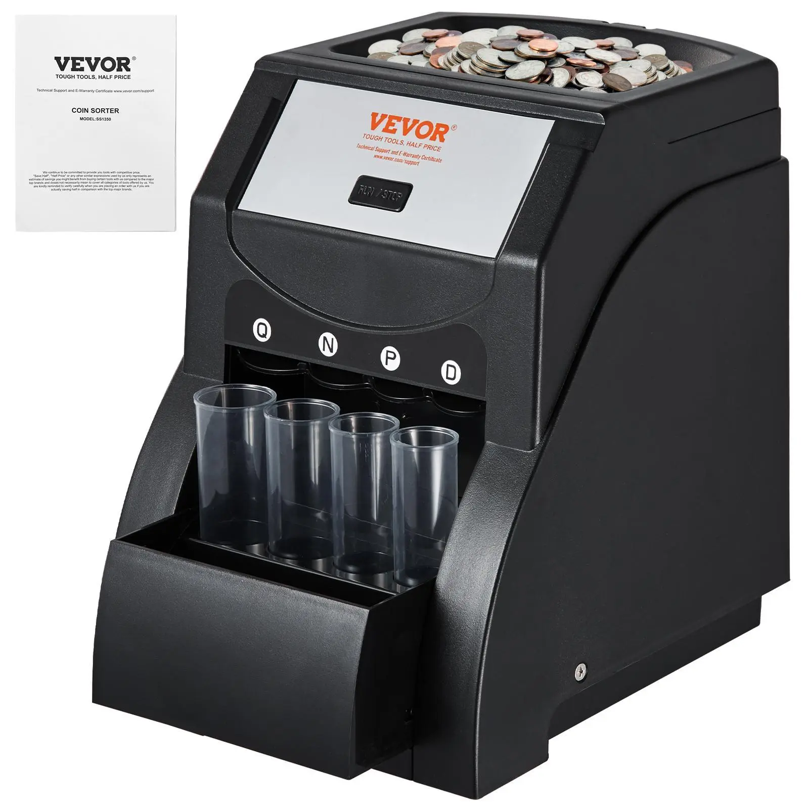 【Fallpicks】VEVOR USD Coin Sorter,  Coin Sorter Machine for USD Coin 1￠ 5￠ 10￠ 25￠, Sorts up to 230 Coins/min, Coin Sorter and Wrapper Machine Holds 200 Coins Included 4 Coin Tubes, Black  VEVOR Super Brand Day