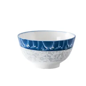 6Pcs Retro Blue and White Ceramic Rice Bowl Set, Japanese Style Porcelain Soup Bowls, Small Cereal Dessert Bowls for Rice, Soup, Snacks, Home Kitchen  ：