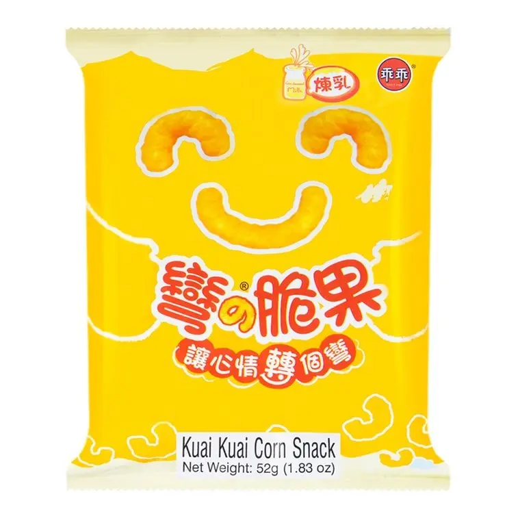 Creamy Condensed Milk Flavor Kuai Kuai Bite-Sized Corn Snack - Crunchy, Crispy, 52g Puffed Snack