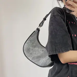 Vintage Washed Underarm Crossbody Bag for Women, Y2K Crescent Hobo Shoulder Purse, Luxury Niche Everyday Handbag for Work & Casual