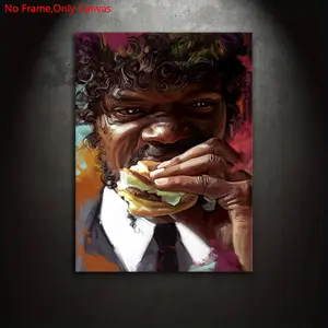 1 piece/set Frameless Canvas Painting Print Poster,Classic Black Humor Contemporary Portraiture Pop Art,Jules Winnfield Pulp Fiction,Perfect Gift for Movie Lovers,Ideal Gift for Bedroom,Office,Toilet,Living Room,Dorm Hallway,Kitchen,Mural,Wall Decoration