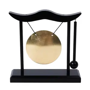 Vintage Copper Gong Round 1pc Large Volume Decorative Ornament, Home Art Craft Decor with Stand Base, Elegant Wall Hanging Decoration Metal