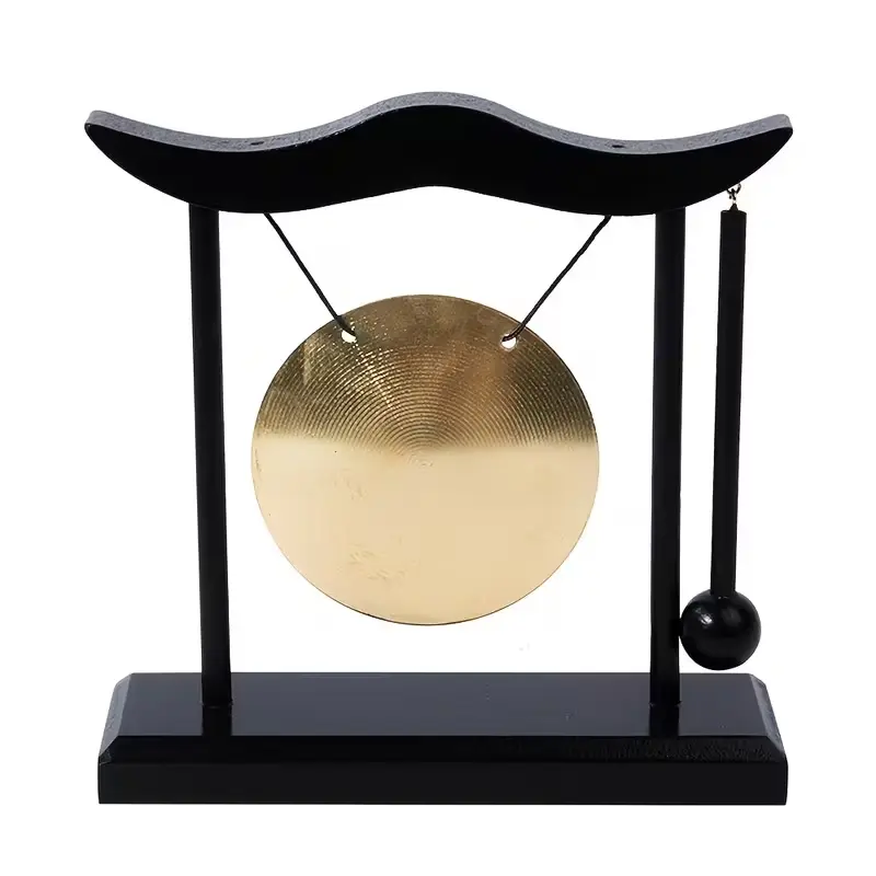 Vintage Copper Gong Round 1pc Large Volume Decorative Ornament, Home Art Craft Decor with Stand Base, Elegant Wall Hanging Decoration Metal