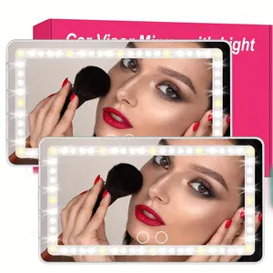 New 2Pcs Car Vanity Mirror With Lights Rechargeable Car Mirror Visor with 3 Lighting Modes & 60 LEDs Touch Screen Dimmable USB Travel Makeup Mirror for Car Truck SUV Universal Rear View Mirror (White)