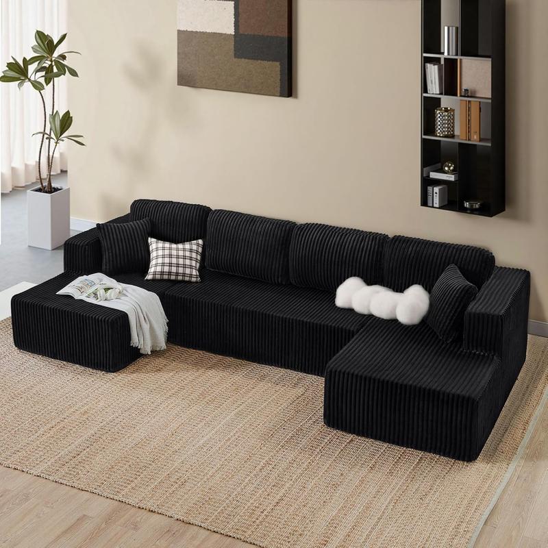[3 Packs Shipped] Niccae 132-inch U-Shaped Sectional Corduroy Sofa - Modern and Soft for Living Room, Comfortable, No Assembly Required, Popular Boneless Sectional Sofa for Multiple People