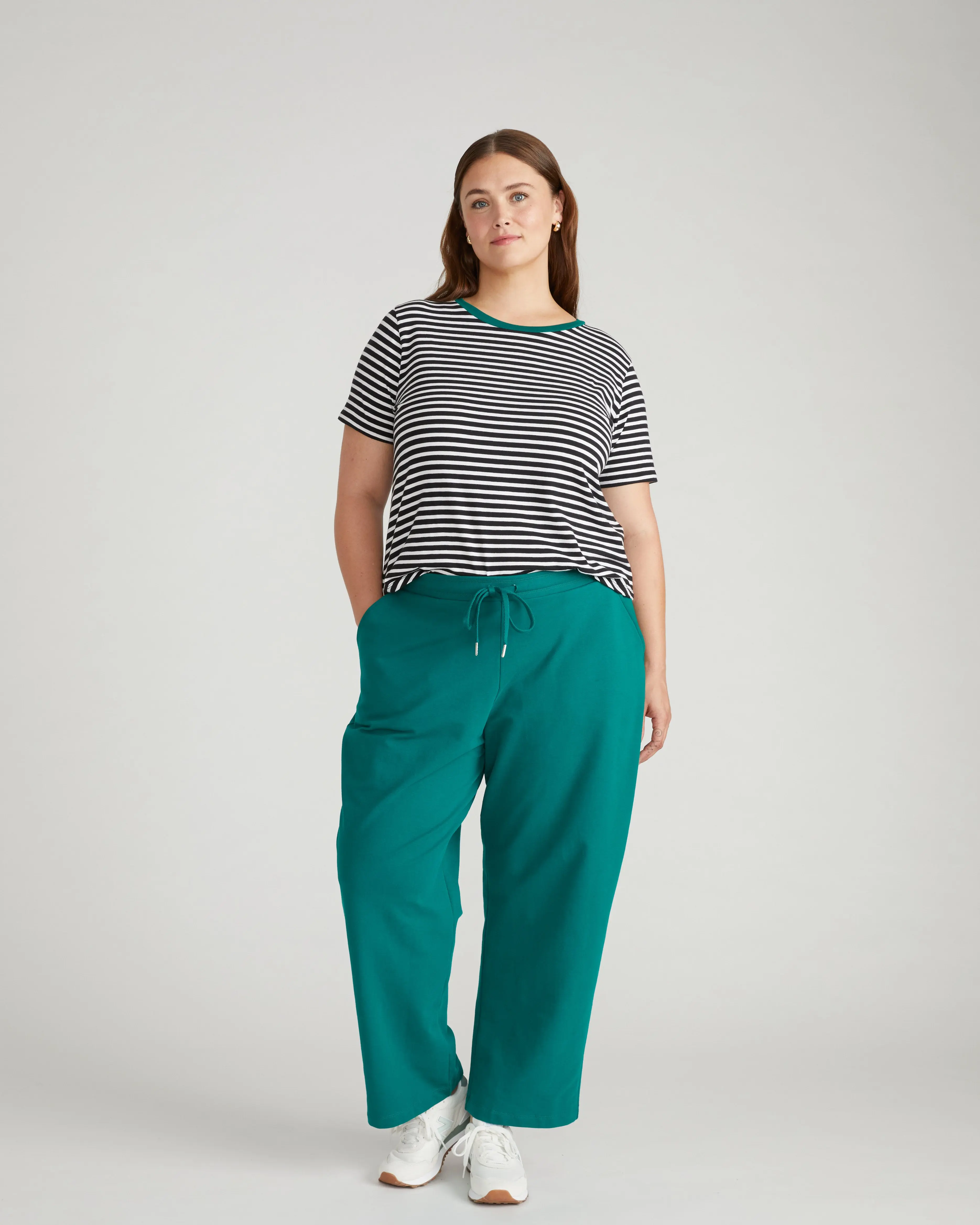 Women's Straight Leg French Terry Sweatpants - Aventurine Bottom, Casual, Drawstring, Elastic Fit
